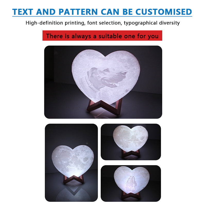 Custom 3D Heart Shaped Moon Lamp