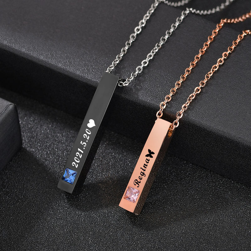 Diamond Stainless Steel Cuboid Pendant Clavicle Necklace