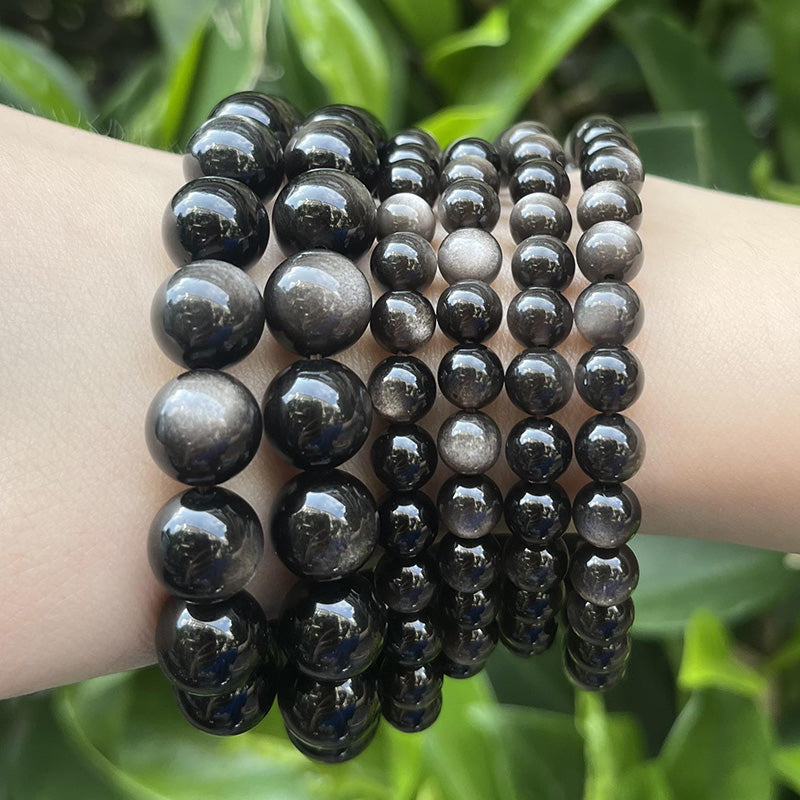 7A Natural Silver Obsidian Loose Beads