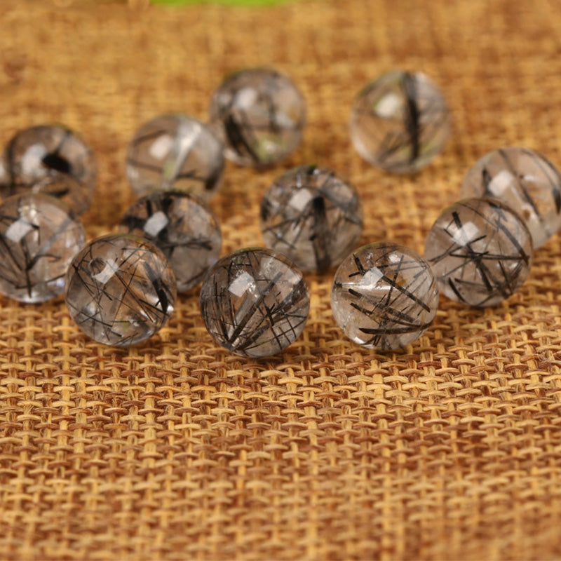 Natural Black Hair Crystal Loose Beads-2PCS